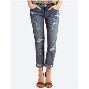 Current Elliott The Fling Jeans Womens 26 Blue Dark‎ Shredded Slim Boyfriend Rip